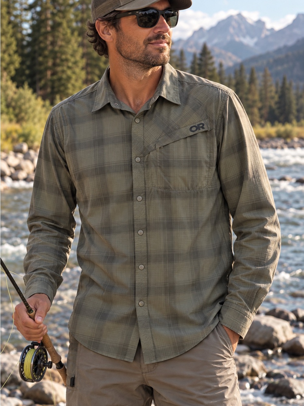 Outdoor Research Astroman L/S Sun Shirt Men’s Medium Olive Plaid